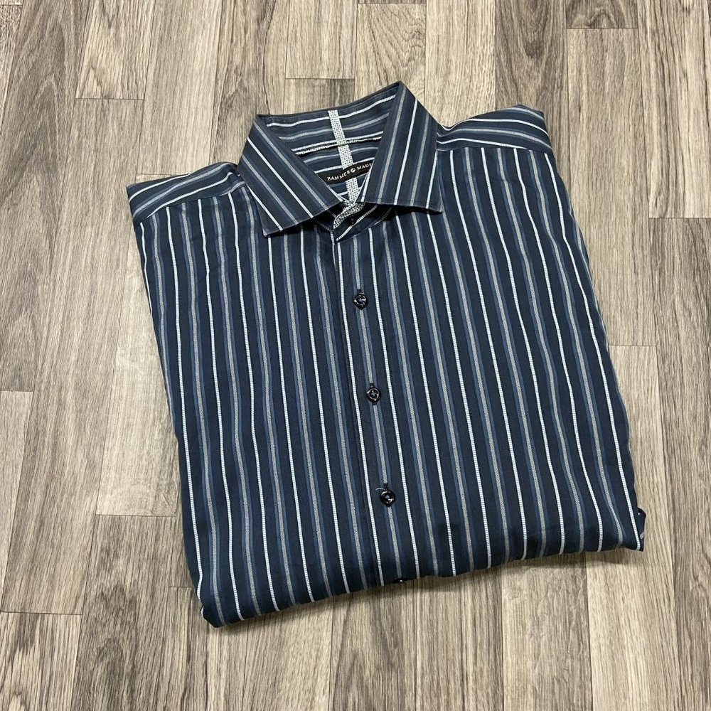 HAMMER Button Down Collared Blue Striped Casual Shirt Men's Size 44 / 17.5